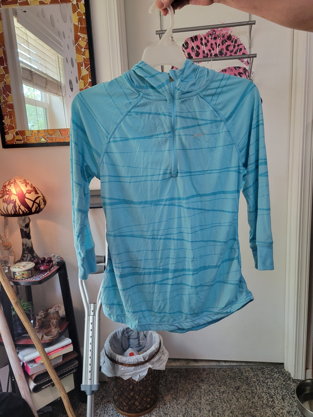 Nike Aqua Blue Striped Half-Zip Hoodie - Picture 2 of 9